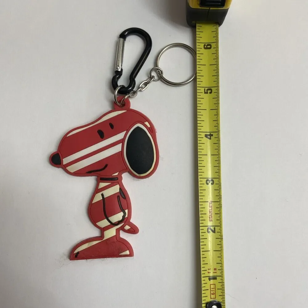 Snoopy Candy Canine Key Chain Caribiner Vinyl Red White Candy Cane